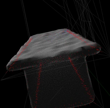 Fluid surface mesh with visible grid and particle structure